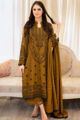 LIBAAS-3PC DHANAK EMBROIDERED SHIRT WITH DHANAK EMB SHAWL AND TROUSER-ADR-4183