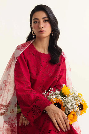 ZAHRA SHAHJAHAN- 3PC LAWN CHIKENKARI EMBROIDERED SHIRT WITH DIAMOND PRINT DUPATTA-ADR-2857