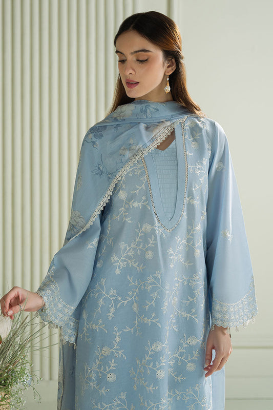 CROSS STITCH-3PC DHANAK EMBROIDERED SHIRT WITH COUTRAI PRINTED SHAWL AND TROUSER-ADR-4109