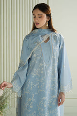 CROSS STITCH-3PC DHANAK EMBROIDERED SHIRT WITH COUTRAI PRINTED SHAWL AND TROUSER-ADR-4109