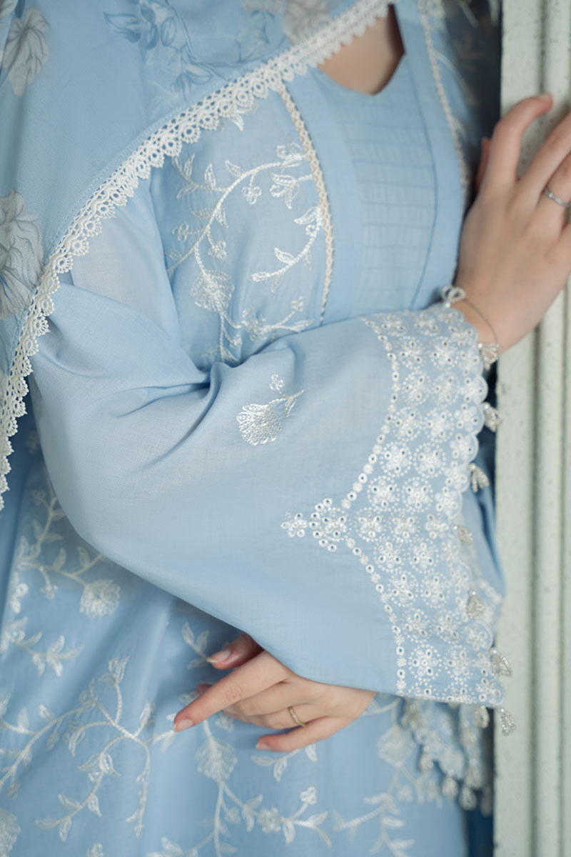 CROSS STITCH-3PC DHANAK EMBROIDERED SHIRT WITH COUTRAI PRINTED SHAWL AND TROUSER-ADR-4109