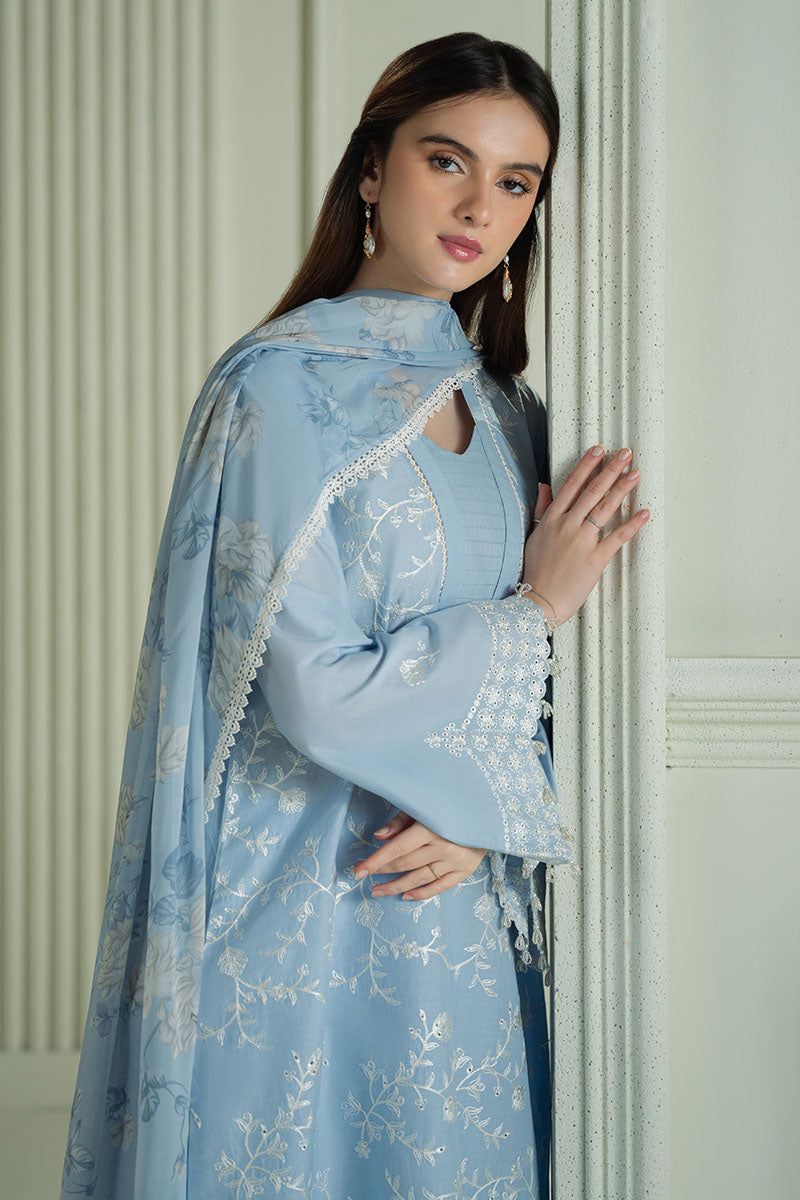 CROSS STITCH-3PC DHANAK EMBROIDERED SHIRT WITH COUTRAI PRINTED SHAWL AND TROUSER-ADR-4109