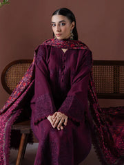 ASIM JOFA-3PC DHANAK EMBROIDERED SHIRT WITH COURTRAI PRINTED SHAWL & TOUSER-ADR-4219