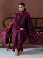 ASIM JOFA-3PC DHANAK EMBROIDERED SHIRT WITH COURTRAI PRINTED SHAWL & TOUSER-ADR-4219
