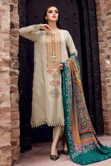 MARIA.B-3PC DHANAK EMBROIDERED SHIRT WITH COUTRAI PRINTED SHAWL AND TROUSER-ADR-4030