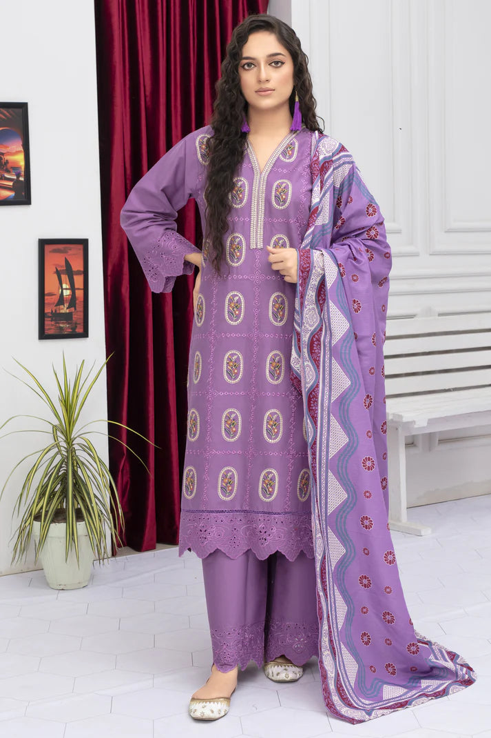 ADR -WINTER COTTON 3PC EMBROIDERED SHIRT WITH DORIA PRINTED SHAWL-ADR-2005