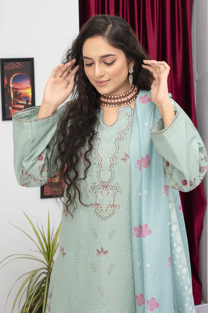 ADR -WINTER COTTON 3PC EMBROIDERED SHIRT WITH DORIA PRINTED SHAWL-ADR-2006