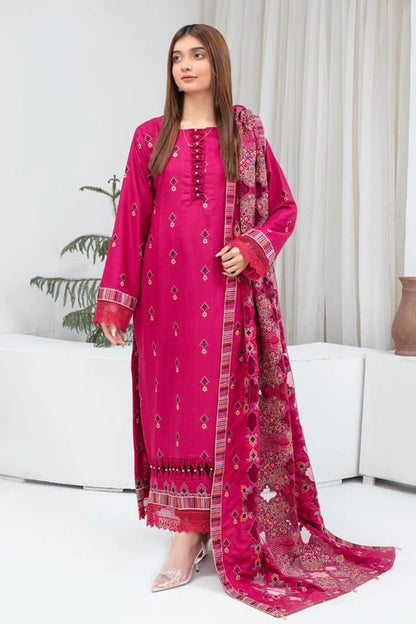 ADR-3PC DHANAK EMBROIDERED SHIRT WITH HEAVY CUTWORK EMBROIDERED DHANAK SHAWL AND TROUSER-ADR-1512