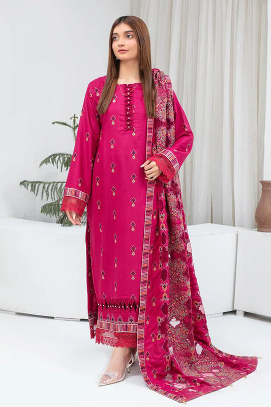 ADR-3PC DHANAK EMBROIDERED SHIRT WITH HEAVY CUTWORK EMBROIDERED DHANAK SHAWL AND TROUSER-ADR-1512