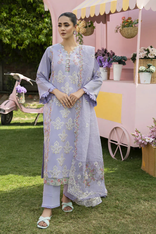 MIRAKHI-3PC LAWN EMBROIDERED SHIRT WITH KHAADI NET EMB DUPATTA & TROUSER-ADR-M10