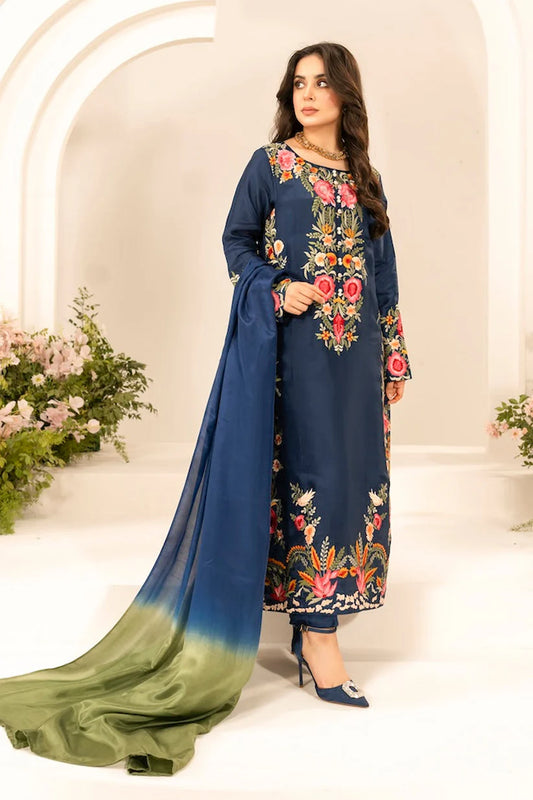MIRANA-3PC LAWN EMBROIDERED SHIRT WITH CHIFFON TYE & DYE DUPATTA & TROUSER-ADR-3780
