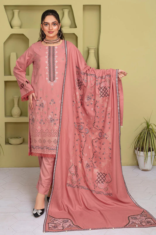 ADR 3PC DHANAK EMBROIDERED SHIRT WITH HEAVY CUTWORK EMBROIDERED DHANAK SHAWL AND TROUSER-ADR -1507