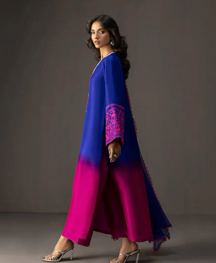 ZAINAB CHOTTANI-3PC SHAMOZE SILK PRINTED EMB SHIRT WITH SOFT SILK PRINTED DUPATTA & TROUSER-ADR-4332