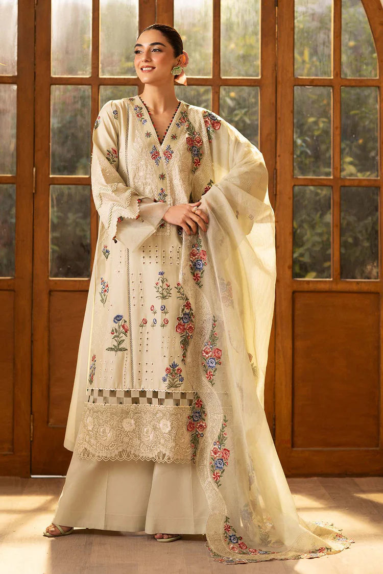 CRIMSON-3PC LAWN EMBROIDERED SHIRT WITH KHAADI NET EMBROIDERED DUPATTA AND TROUSER-ADR-4634