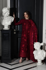 BATIK-3PC DHANAK EMBROIDERED SHIRT WITH COURTRAI PRINTED SHAWL & TROUSER-ADR-