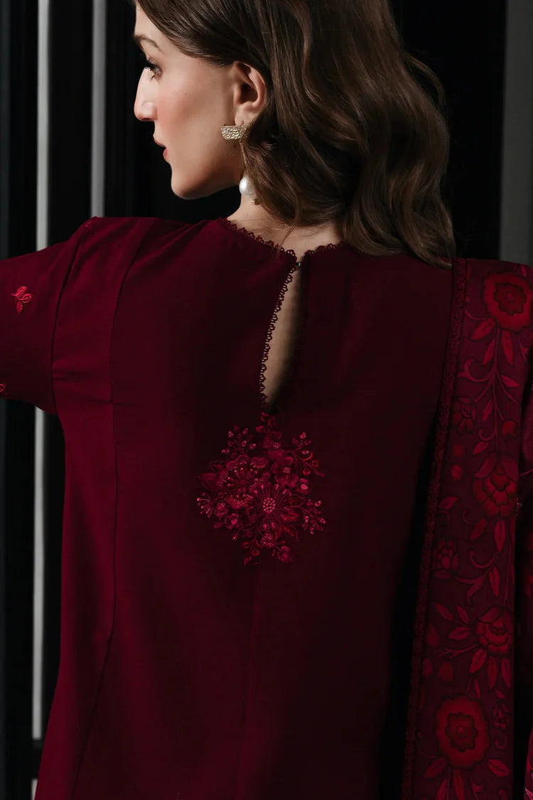 BATIK-3PC DHANAK EMBROIDERED SHIRT WITH COURTRAI PRINTED SHAWL & TROUSER-ADR-