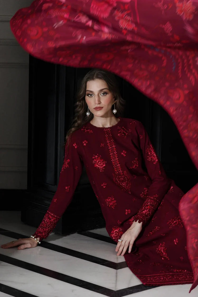 BATIK-3PC DHANAK EMBROIDERED SHIRT WITH COURTRAI PRINTED SHAWL & TROUSER-ADR-