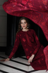 BATIK-3PC DHANAK EMBROIDERED SHIRT WITH COURTRAI PRINTED SHAWL & TROUSER-ADR-