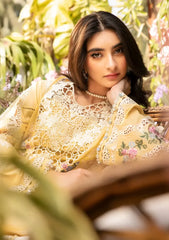 ELAF-3PC LAWN CHIKANKARI EMBROIDERED SHIRT WITH KHADDI NET EMBROIDERED DUPATTA AND TROUSER-ADR-4729