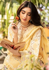 ELAF-3PC LAWN CHIKANKARI EMBROIDERED SHIRT WITH KHADDI NET EMBROIDERED DUPATTA AND TROUSER-ADR-4729