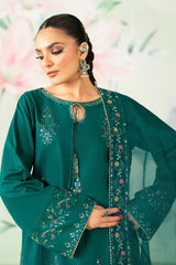 ETHNC-3PC LAWN SEQUIN EMBROIDERED SHIRT WITH ORGANZA EMBROIDERED DUPATTA AND TROUSER-ADR-4635