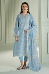 CROSS STITCH-3PC DHANAK EMBROIDERED SHIRT WITH COUTRAI PRINTED SHAWL AND TROUSER-ADR-4109