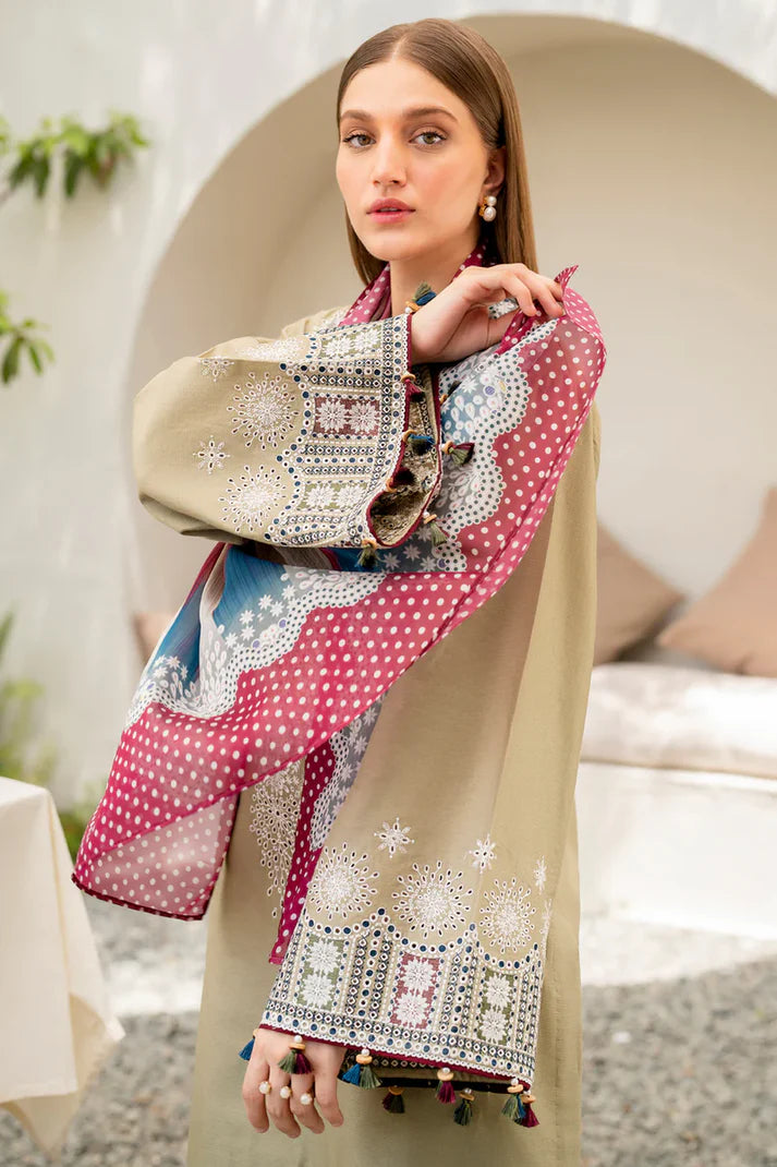 JAZMIN-3PC LAWN EMBROIDERED SHIRT WITH DIAMOND PRINTED DUPATTA & EMBROIDERED TROUSER - ADR