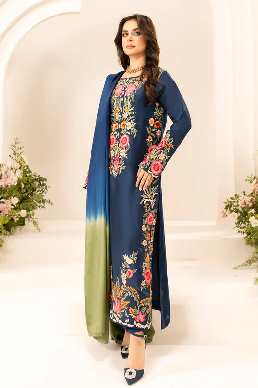 MIRANA-3PC LAWN EMBROIDERED SHIRT WITH CHIFFON TYE & DYE DUPATTA & TROUSER-ADR-3780