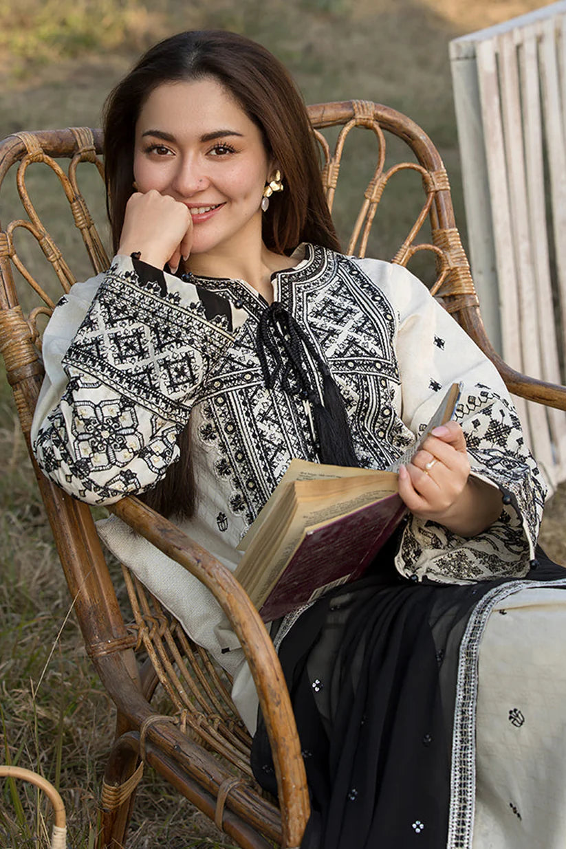 QALAMQAR-3PC LAWN EMBROIDERED SHIRT WITH CHIFFON EMBROIDERED DUPATTA AND TROUSER-ADR-3757