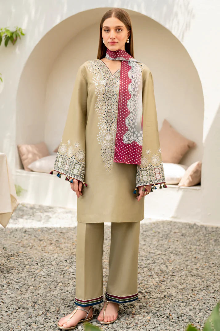 JAZMIN-3PC LAWN EMBROIDERED SHIRT WITH DIAMOND PRINTED DUPATTA & EMBROIDERED TROUSER - ADR