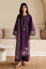 GARNET-3PC DHANAK EMBROIDERED SHIRT WITH COURTRAI PRINTED SHAWL AND TROUSER-ADR-4305