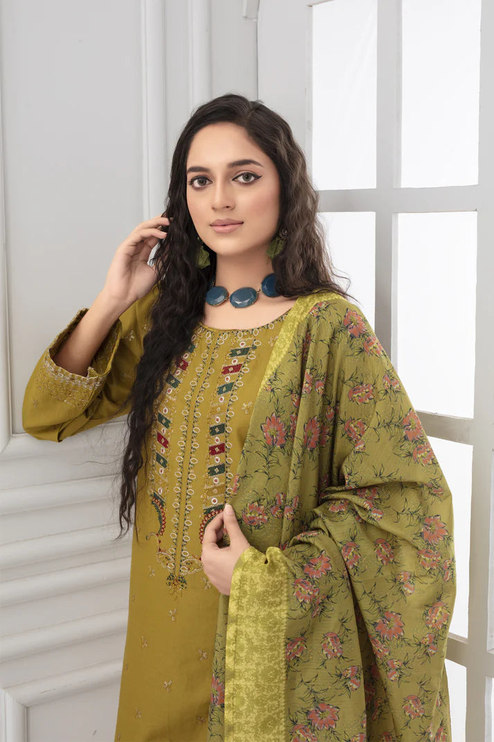 ADR -WINTER COTTON 3PC EMBROIDERED SHIRT WITH DORIA PRINTED SHAWL-ADR-2007