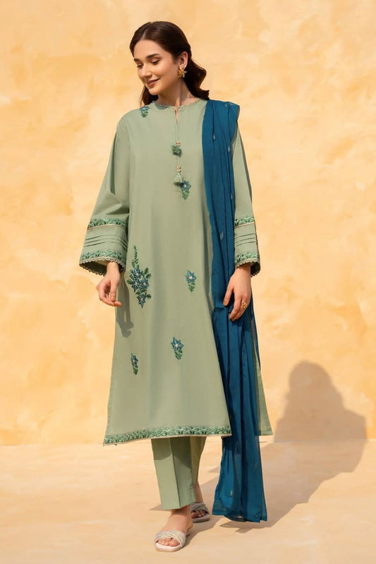 LAZULI-3PC LAWN EMBROIDERED SHIRT WITH CHIFFON EMBROIDERED DUPATTA AND TROUSER-ADR