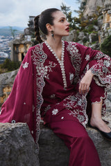 IMAGE-3PC DHANAK EMBROIDERED SHIRT WITH CHIFFON EMBROIDERED DUPATTA AND EMB TROUSER-ADR-4113