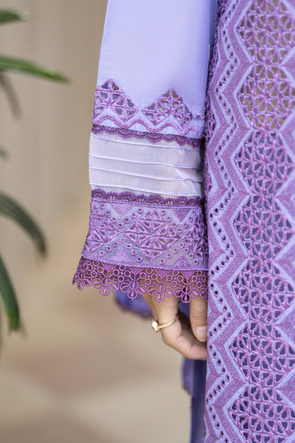 MIRAKHI-3PC LAWN LASERCUT EMBROIDERED SHIRT WITH MOARK PRINT DUPATTA-ADR-VOL-1