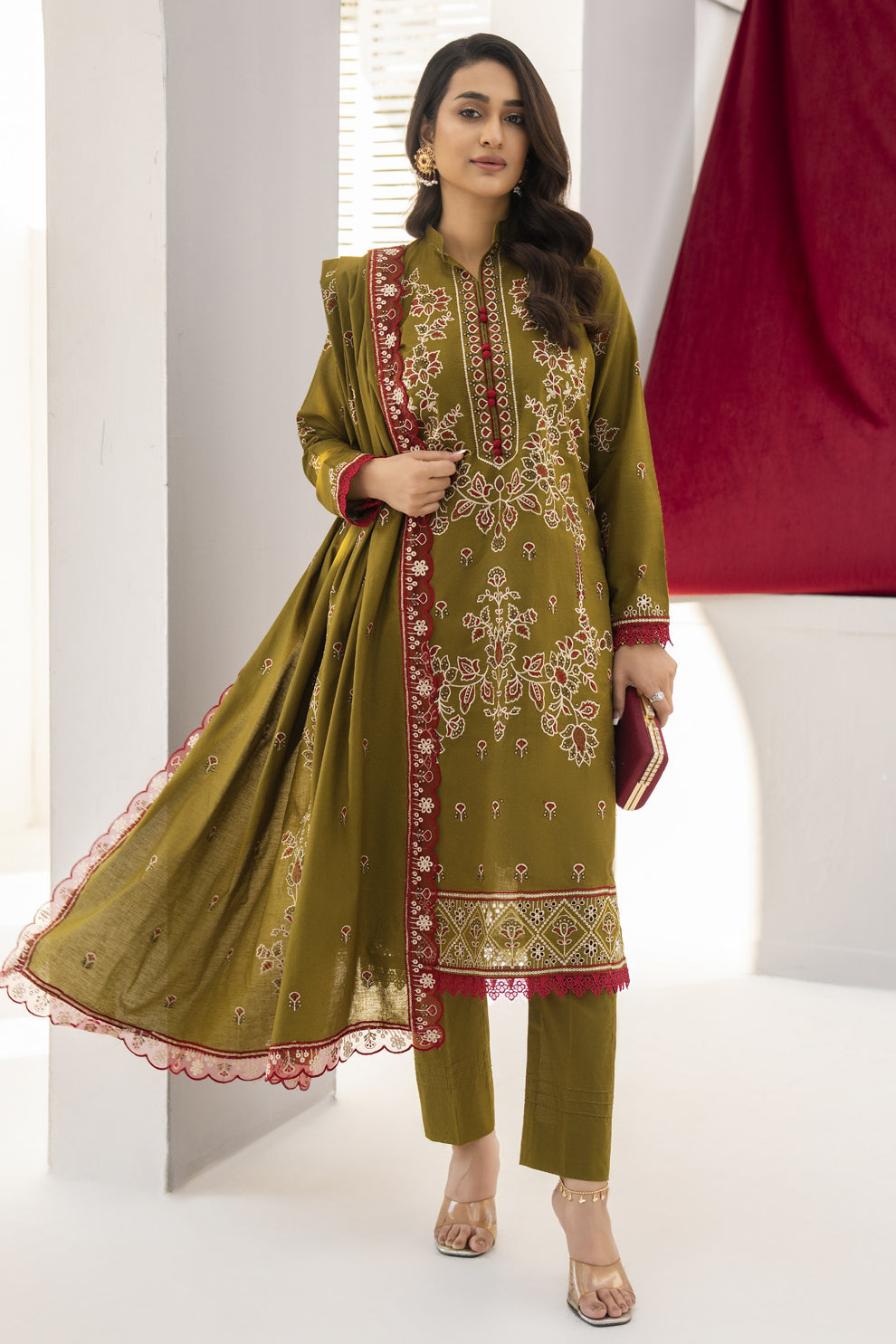 ADORE-3PC LAWN EMBROIDERED SHIRT WITH LAWN EMBROIDERED READY TO WEAR DUPATTA-ADR-0110