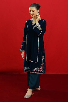 URGE -2PC Velvet Heavy Embroidered Shirt With Velvet Embroidered Sleeves-ADR-D23