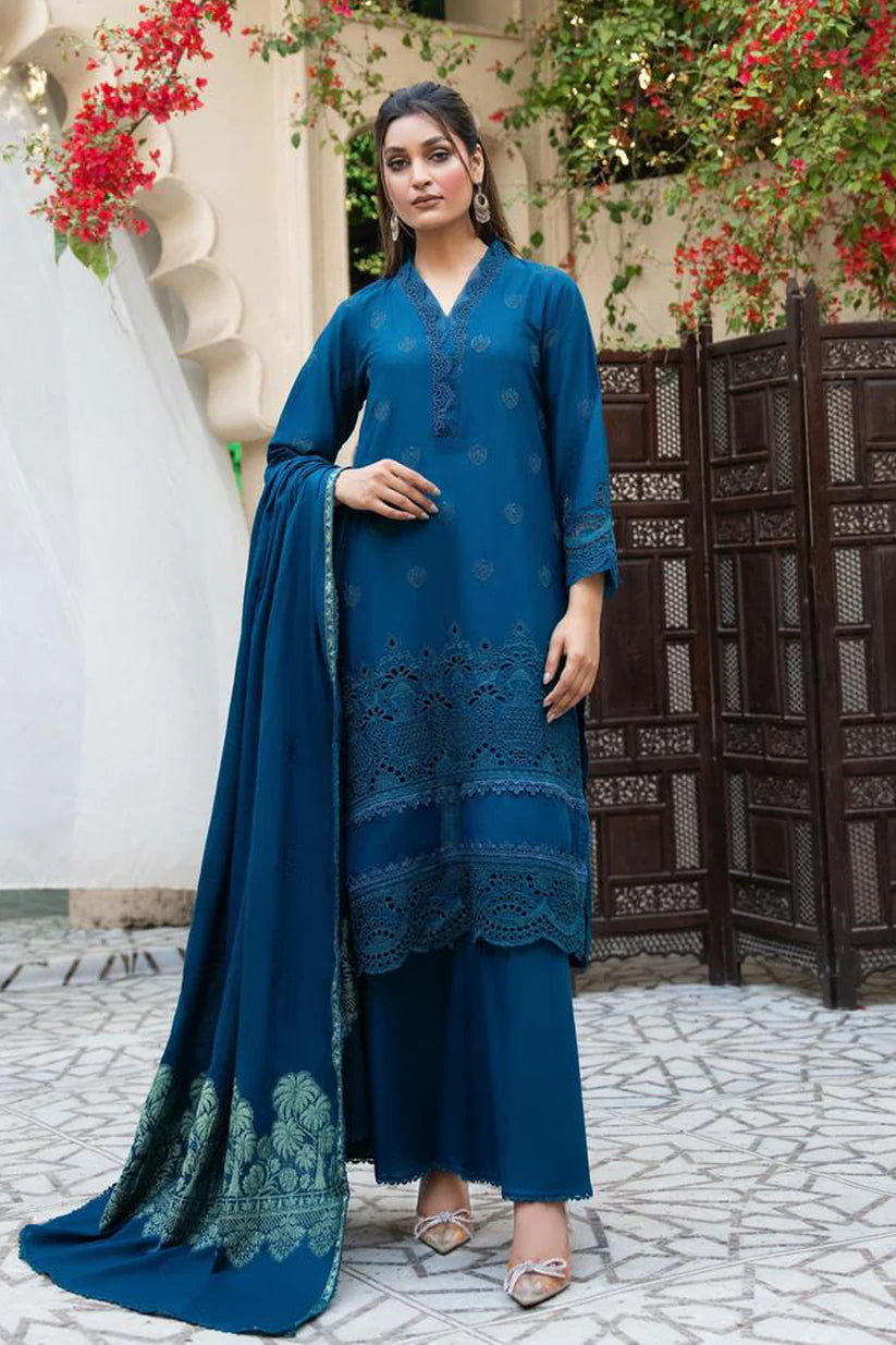 MIRAKHI-3PC LAWN CHIKENKARI EMBROIDERED SHIRT WITH LAWN JACQUARD PRINT DUPATTA-ADR-5600