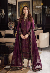 ASIM JOFA-3PC DHANAK EMBROIDERED SHIRT WITH DHANAK EMBROIDERED SHAWL & DHANAK TOUSER-ADR-4291