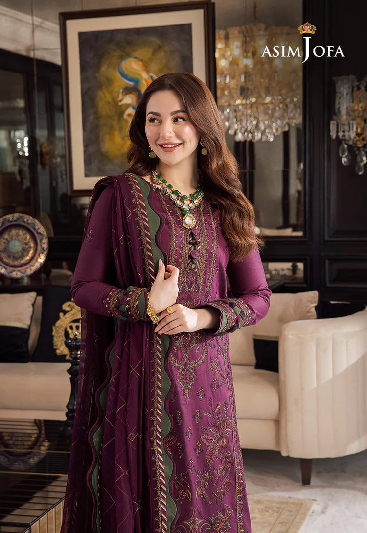 ASIM JOFA-3PC DHANAK EMBROIDERED SHIRT WITH DHANAK EMBROIDERED SHAWL & DHANAK TOUSER-ADR-4291