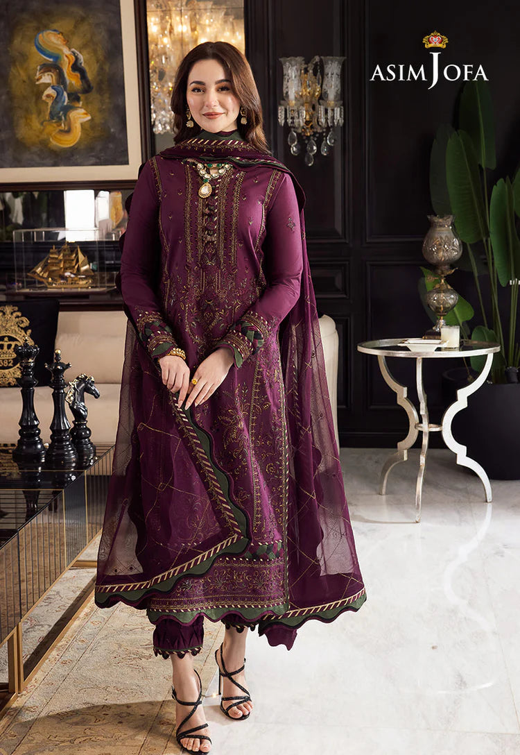 ASIM JOFA-3PC DHANAK EMBROIDERED SHIRT WITH DHANAK EMBROIDERED SHAWL & DHANAK TOUSER-ADR-4291