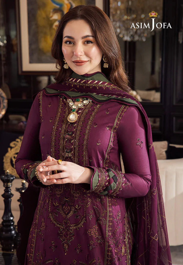 ASIM JOFA-3PC DHANAK EMBROIDERED SHIRT WITH DHANAK EMBROIDERED SHAWL & DHANAK TOUSER-ADR-4291