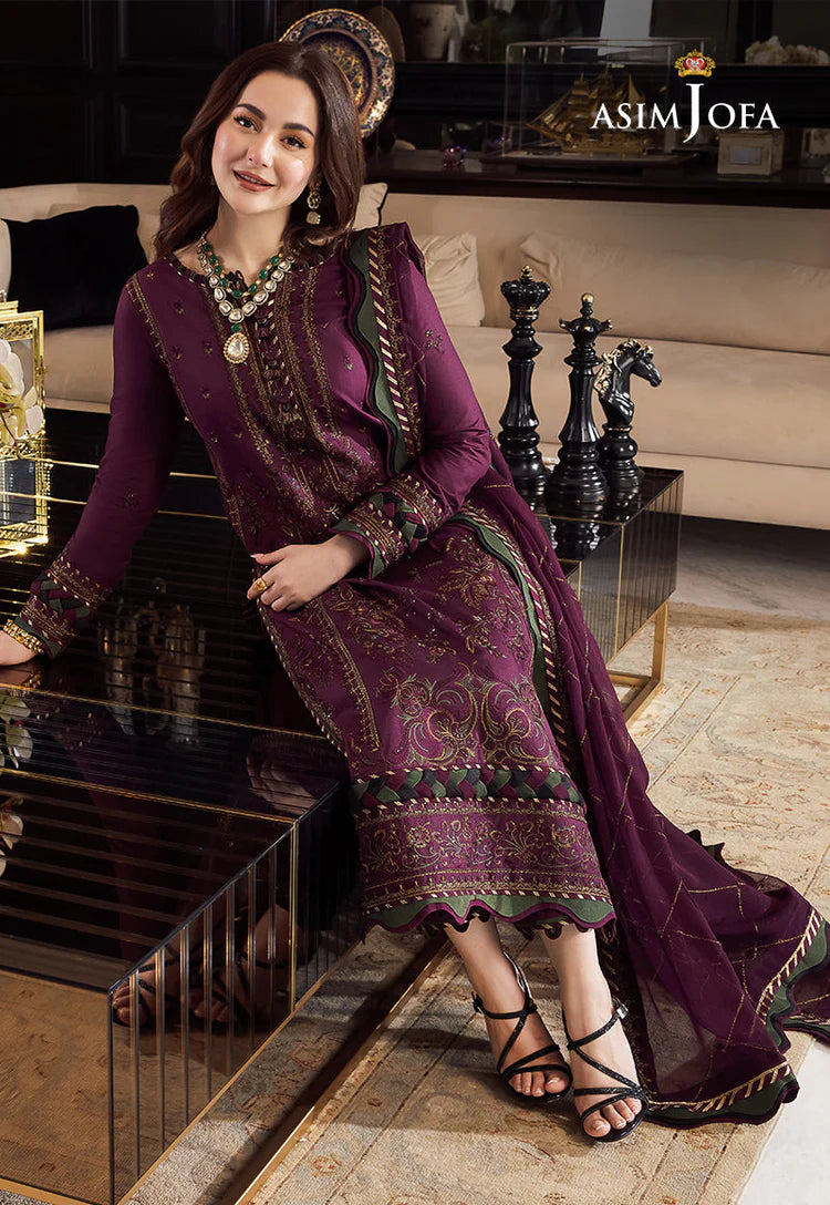 ASIM JOFA-3PC DHANAK EMBROIDERED SHIRT WITH DHANAK EMBROIDERED SHAWL & DHANAK TOUSER-ADR-4291