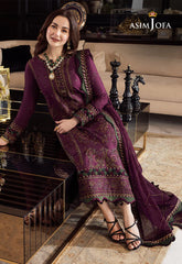 ASIM JOFA-3PC DHANAK EMBROIDERED SHIRT WITH DHANAK EMBROIDERED SHAWL & DHANAK TOUSER-ADR-4291