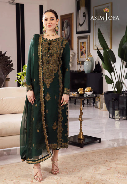 ASIM JOFA-3PC DHANAK SEQUIN EMBROIDRED SHIRT WITH CHIFFON EMBROIDRED DUPATTA AND TROUSER-ADR-4139