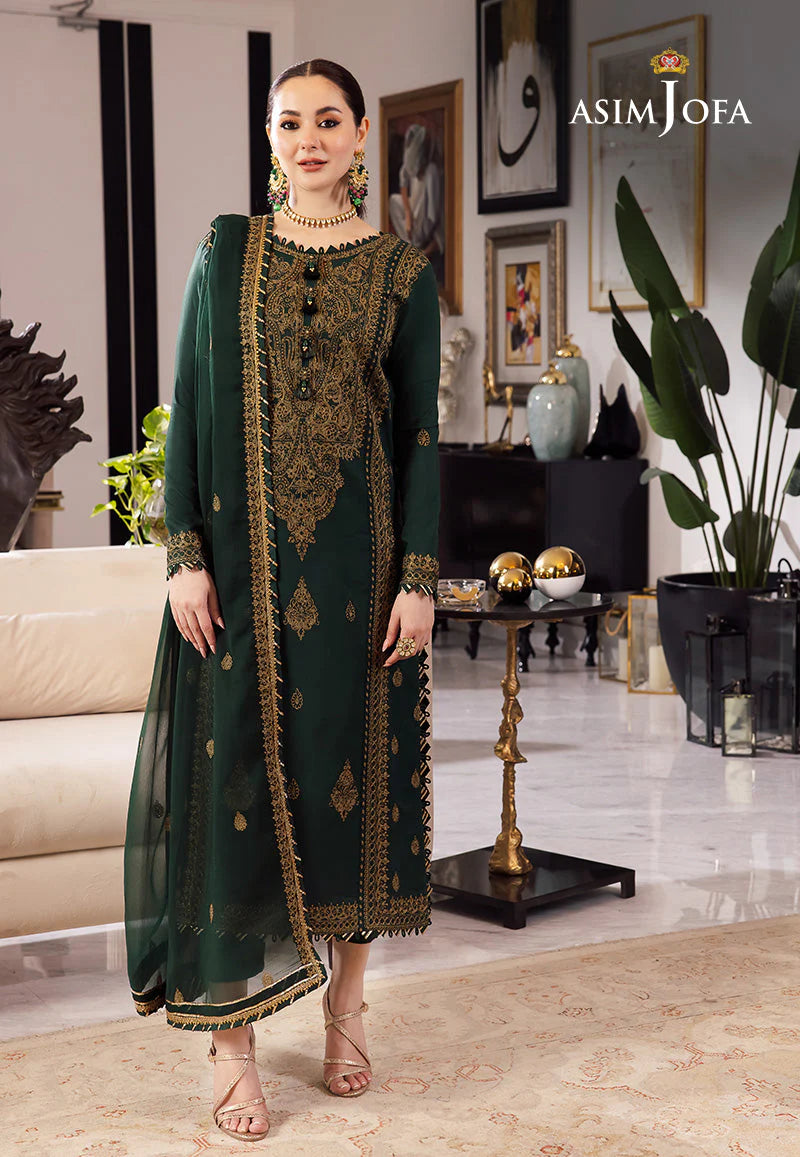 ASIM JOFA-3PC DHANAK EMBROIDRED SHIRT WITH DHANAK EMBROIDRED DUPATTA AND TROUSER-ADR-3198