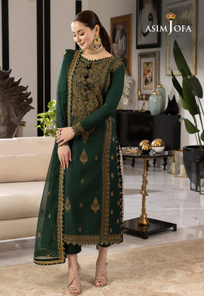 ASIM JOFA-3PC DHANAK EMBROIDRED SHIRT WITH DHANAK EMBROIDRED DUPATTA AND TROUSER-ADR-3198