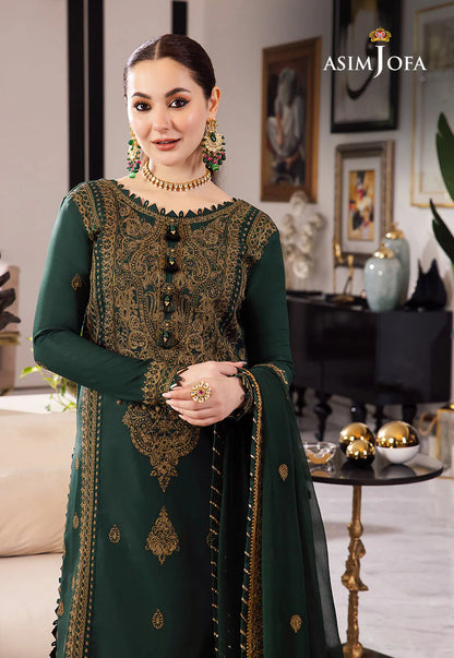 ASIM JOFA-3PC DHANAK SEQUIN EMBROIDRED SHIRT WITH CHIFFON EMBROIDRED DUPATTA AND TROUSER-ADR-4139