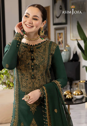 ASIM JOFA-3PC DHANAK EMBROIDRED SHIRT WITH DHANAK EMBROIDRED DUPATTA AND TROUSER-ADR-3198