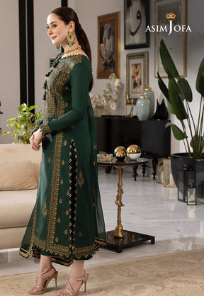 ASIM JOFA-3PC DHANAK EMBROIDRED SHIRT WITH DHANAK EMBROIDRED DUPATTA AND TROUSER-ADR-3198